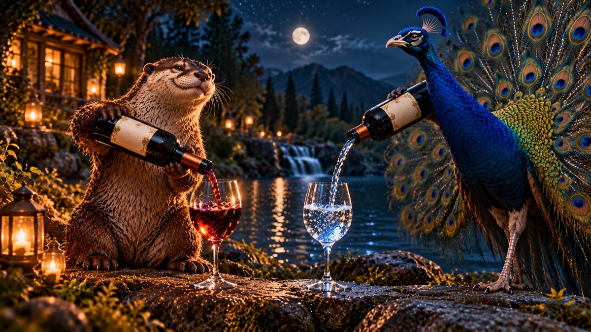 Loutre sommelière comparant de l'eau et du vin, illustrant le prix d'un site vitrine